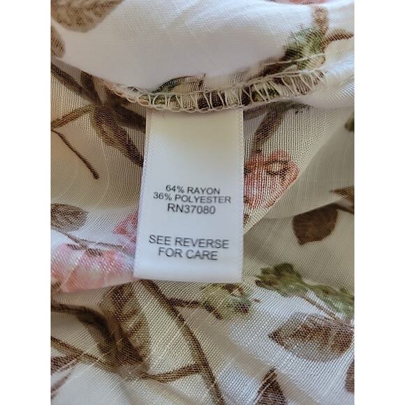 Cato White Floral 3/4 Sleeve Tie Neck Babydoll Rayon Blouse Women's Plus 18 20W - Picture 12 of 12